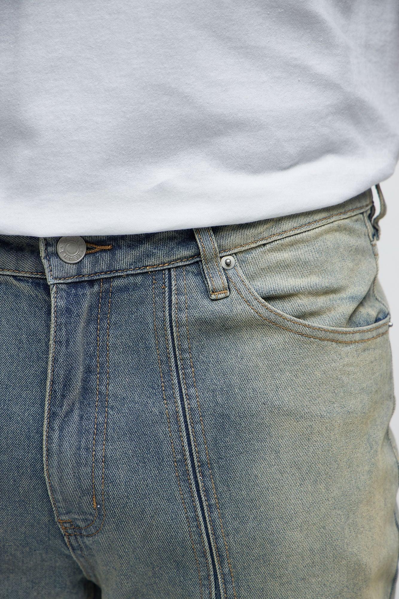 Up And Down Panel Slim Jeans - Vintage Blue Wash Product Image