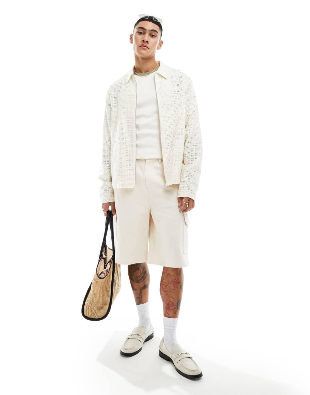 ASOS DESIGN heavyweight premium cargo jorts in stone Product Image