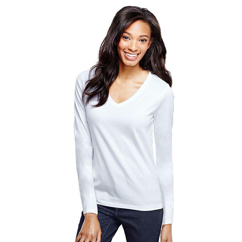 Womens Lands End Relaxed-Fit Supima Long Sleeve Cotton V-Neck Tee Product Image
