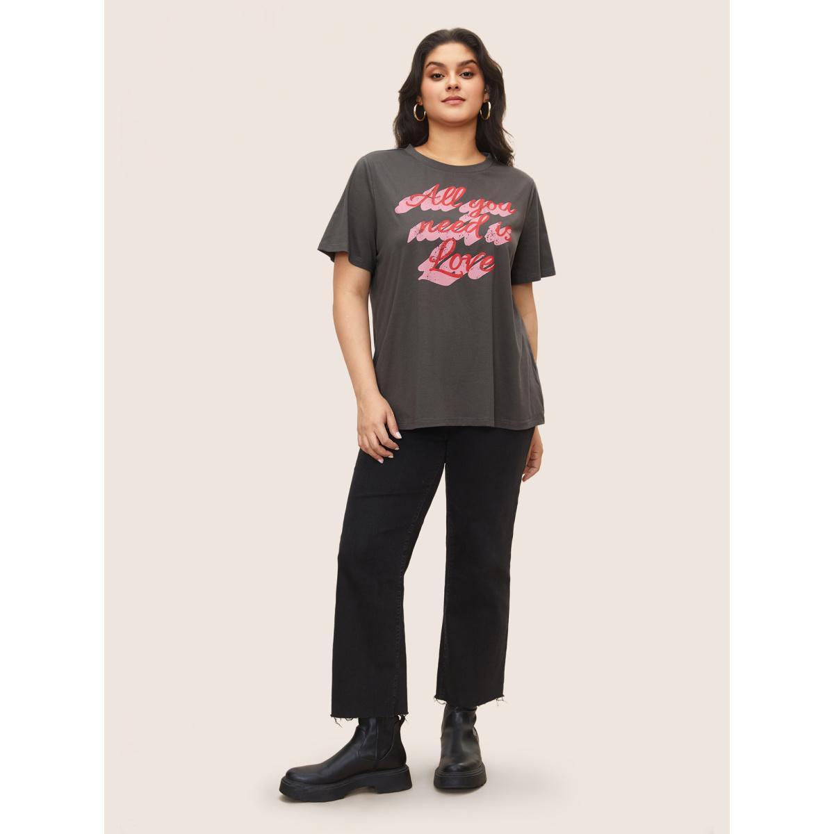 Plus Size Positive Slogan Print Round Neck T-shirt DimGray Women Casual Positive slogan Everyday T-shirts BloomChic 14-16/1X Product Image