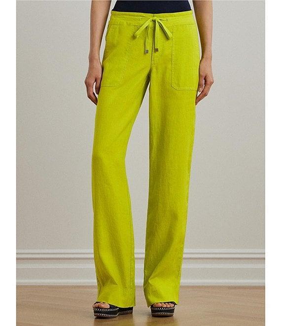 Lauren Ralph Lauren Linen Flat Front Mid Rise Drawcord Waist Pants Product Image