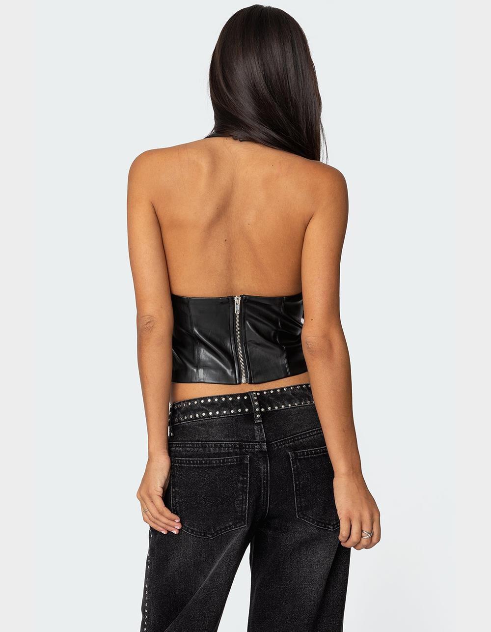 EDIKTED Tana Faux Leather Halter Top Product Image