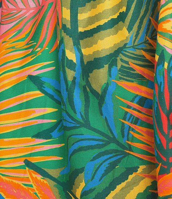Tru Luxe Jeans Tropical Print Cotton Split Neck Elbow Sleeve Top Product Image