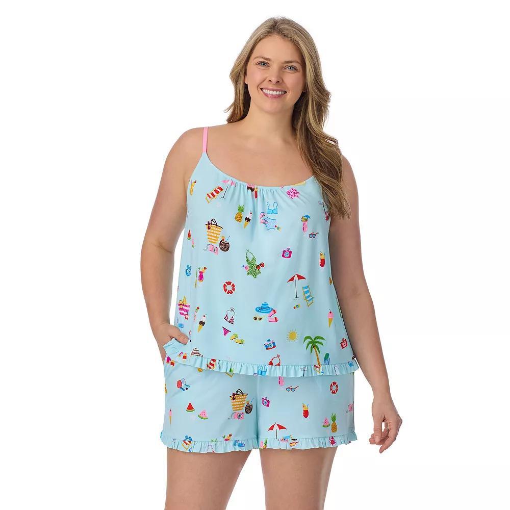 Plus Size Beauty Sleep Social Shirred Pajama Tank Top & Pajama Boxer Set, Women's, Size: 3XL, Blue Prt Product Image