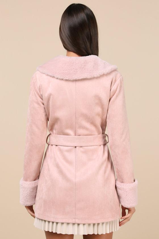 Sweetly Cozy Light Pink Vegan Suede Faux Fur Coat Product Image