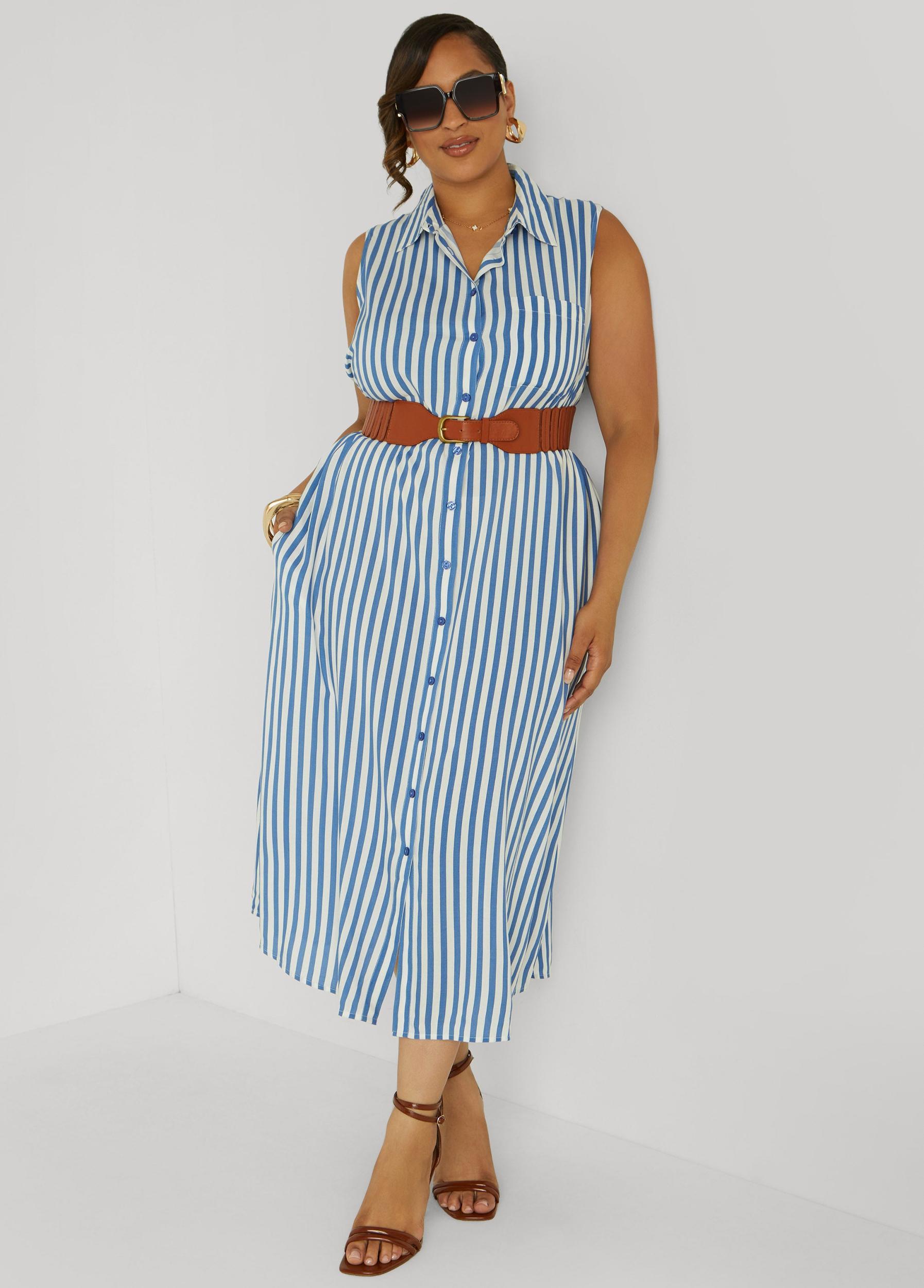 Button Front Striped Shirtdress Product Image