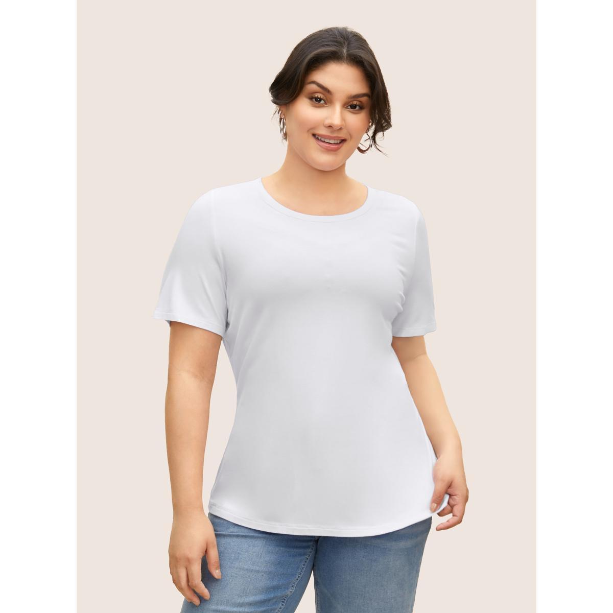 Plus Size Supersoft Essentials Solid Basic Knit T-shirt Originalwhite Women Basics Non Round Neck Bodycon Everyday T-shirts BloomChic 26/4X Product Image