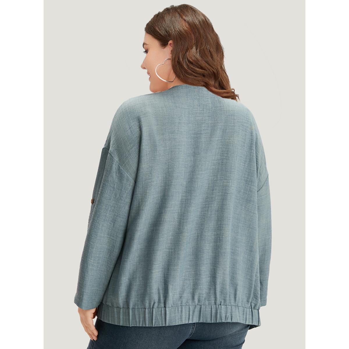 Plus Size Plain Pocket Zipper Tab Sleeve Jacket Women Aegean Zipper Pocket Dailywear Jackets BloomChic 28/5X Product Image