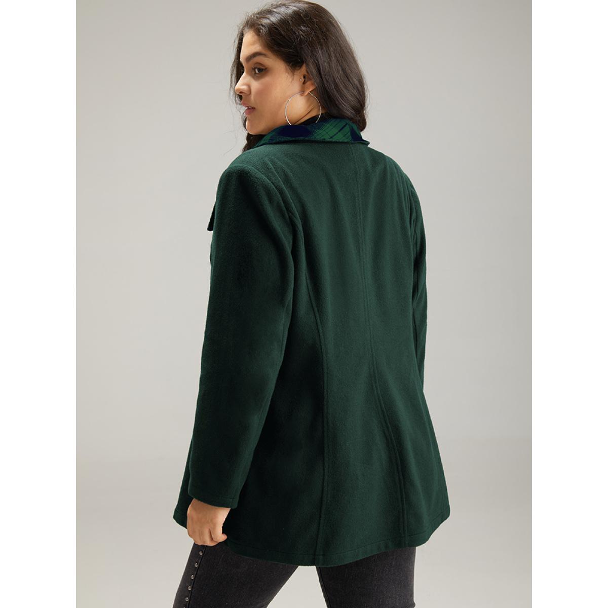 Plus Size Plaid Patchwork Lapel Collar Zipper Coat Women DarkGreen Elegant Contrast Ladies Everyday Winter Coats BloomChic 14-16/1X Product Image