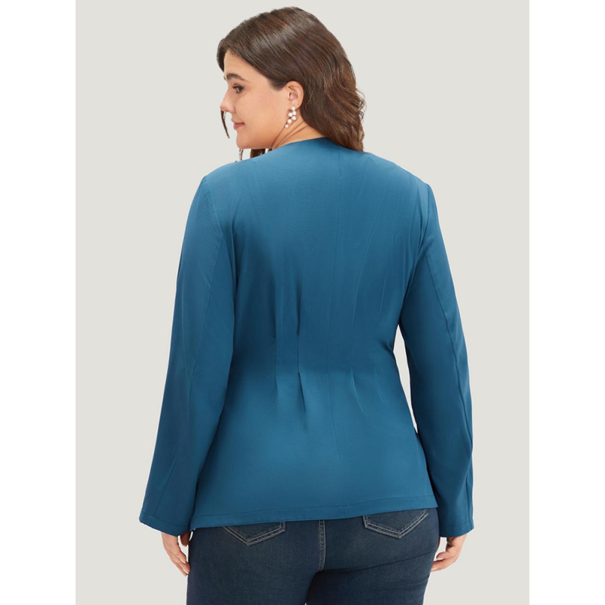 Plus Size Solid Belted Knot Blazer Cerulean Women Dailywear Plain Plain Sleeve Long Sleeve Open Front 12/L Belt Casual Blazers BloomChic Product Image