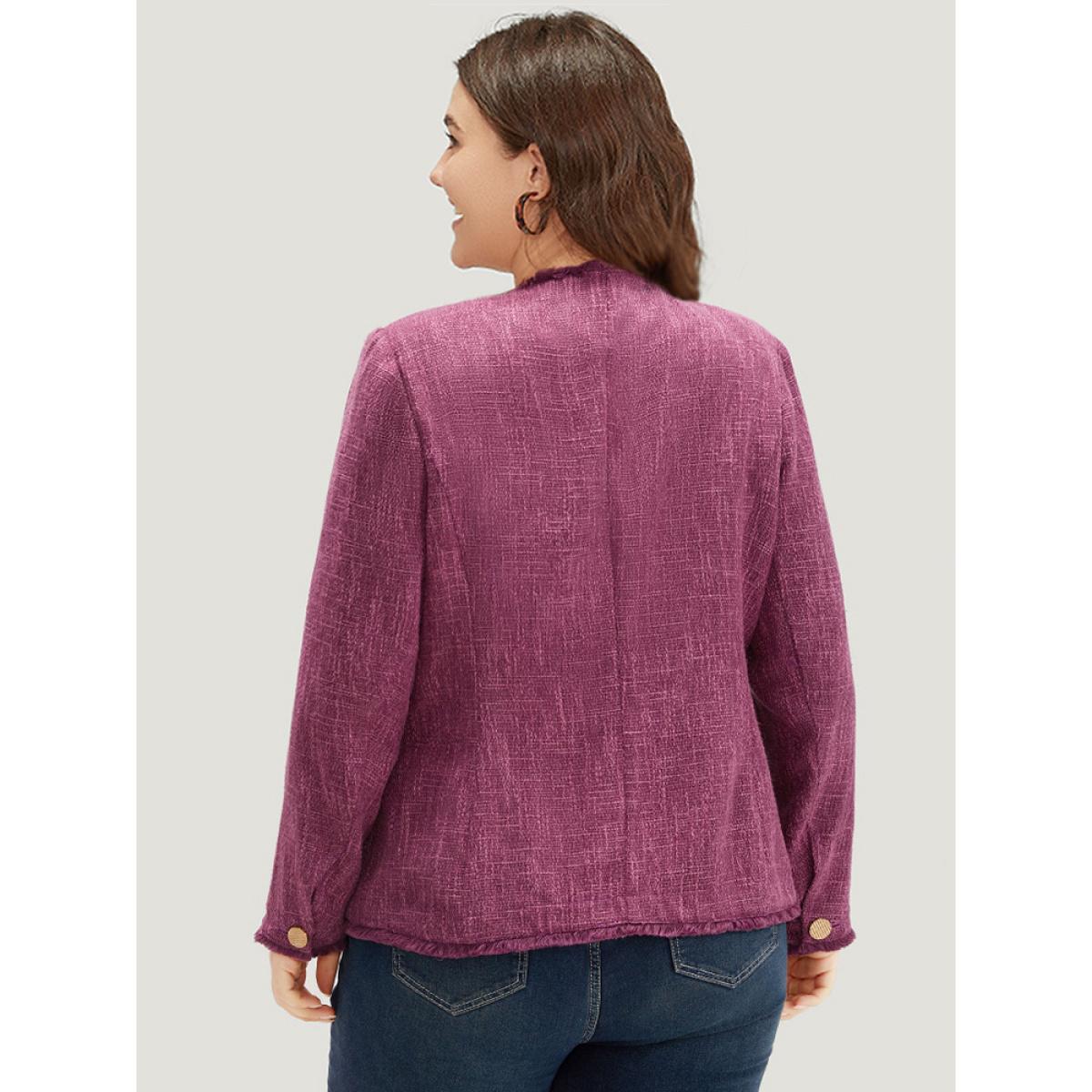 Plus Size Texture Buckle Detail Fuzzy Trim Jacket Women RedViolet Texture Pocket Dailywear Jackets BloomChic 28/5X Product Image