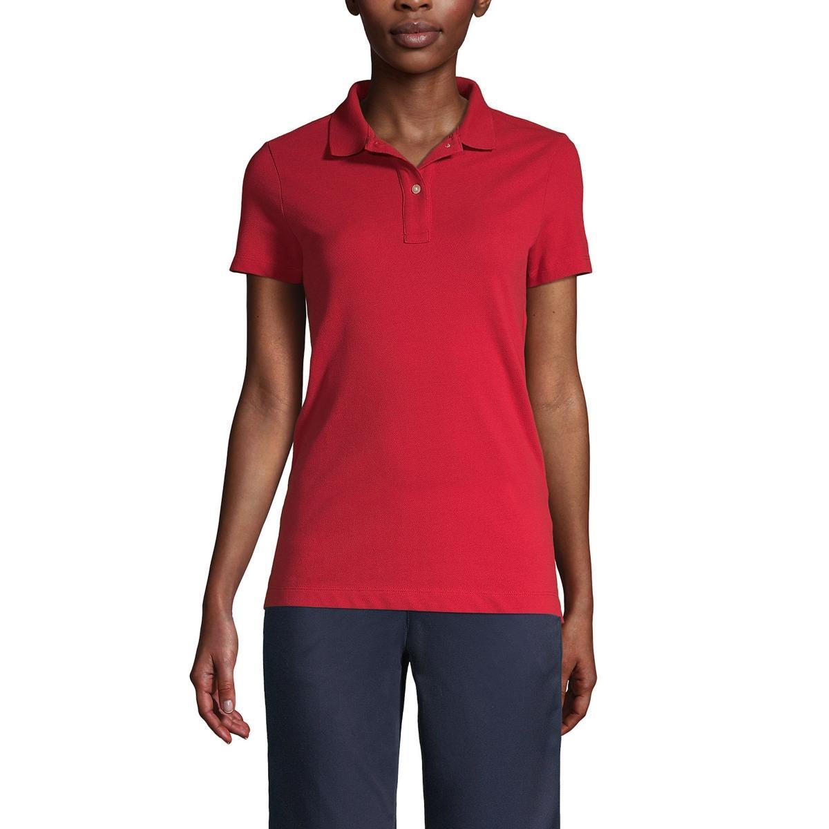 Womens Lands End School Uniform Short Sleeve Mesh Polo Shirt Red Product Image