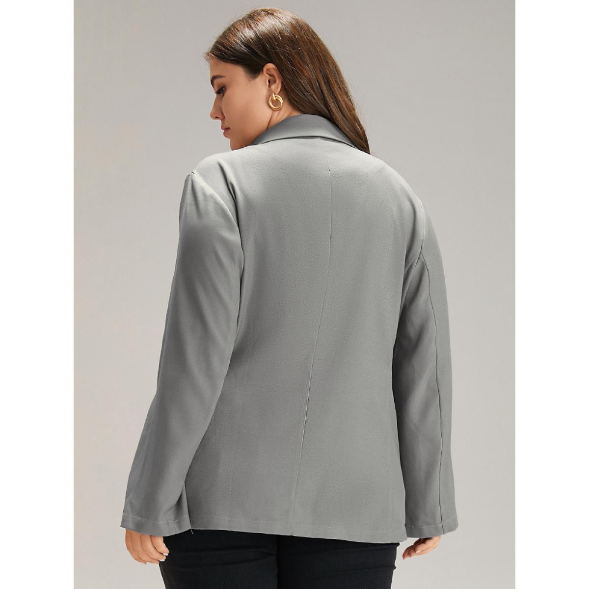 Plus Size Suit Collar Solid Double Breasted Blazer Gray Women Dailywear Plain Plain Sleeve Long Sleeve Suit Collar 30/6X Pocket Casual Blazers BloomChic Product Image