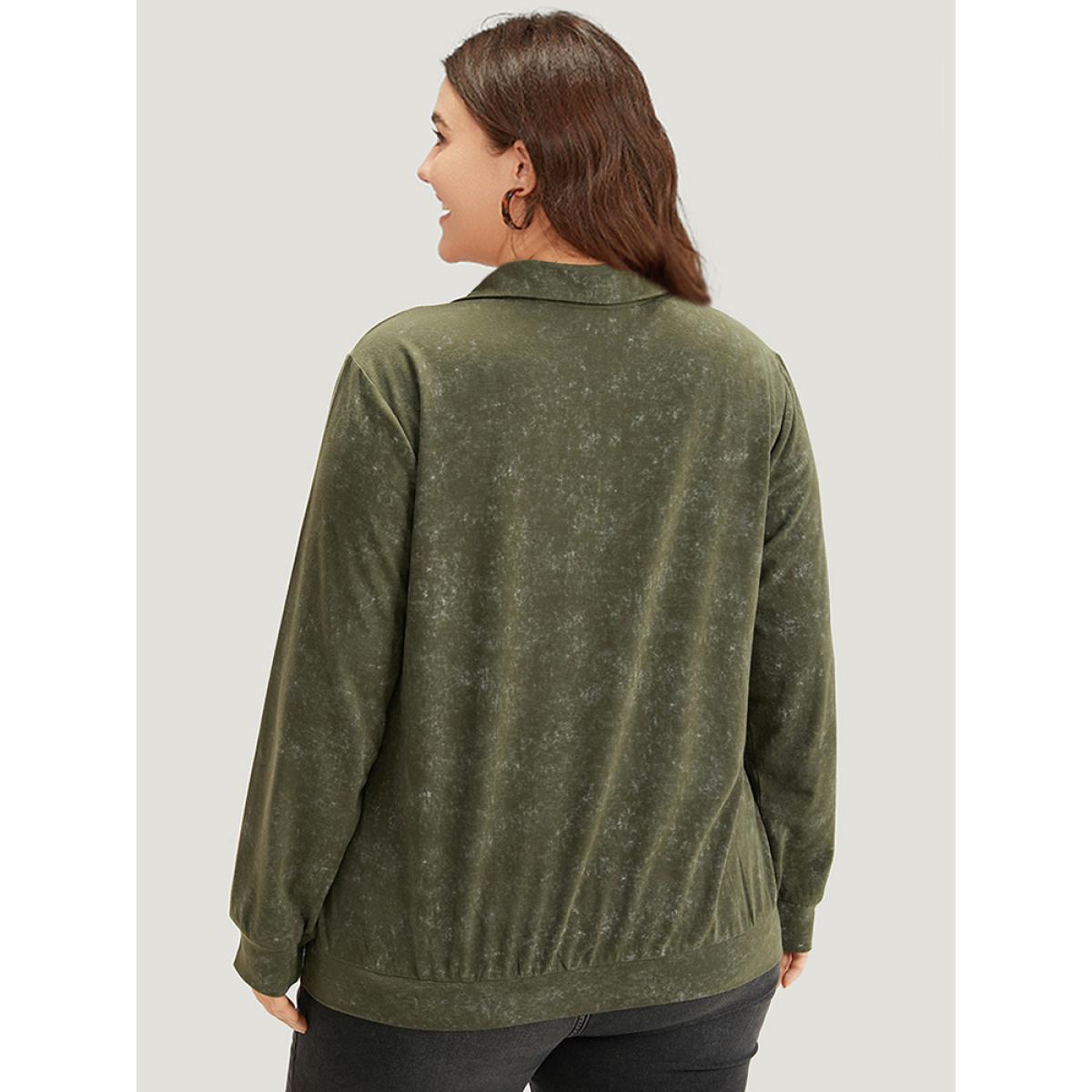 Plus Size Lapel Collar Zipper Elastic Hem Sweatshirt Women ArmyGreen Casual Elastic cuffs Lapel Collar Dailywear Sweatshirts BloomChic 12/L Product Image