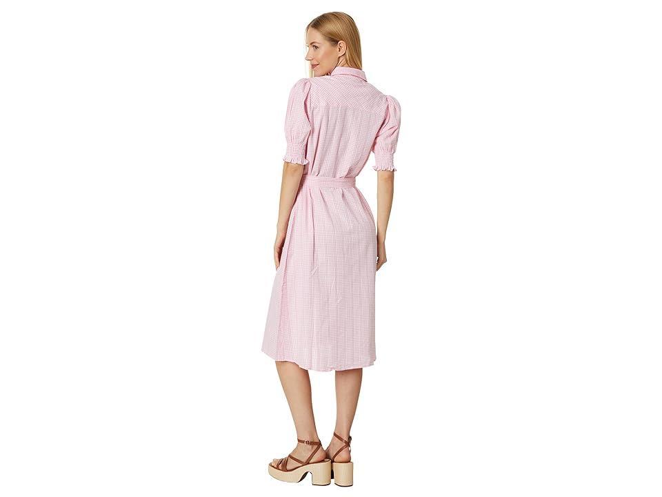Tommy Hilfiger Puff Sleeve Gingham Midi Dress (Dobby Gingham/English Rose/Bright White) Women's Clothing Product Image