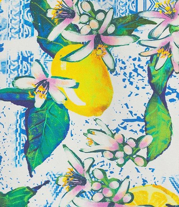 Ali Miles Lemon Fruit Print Point Collar Button Front Jacket Product Image