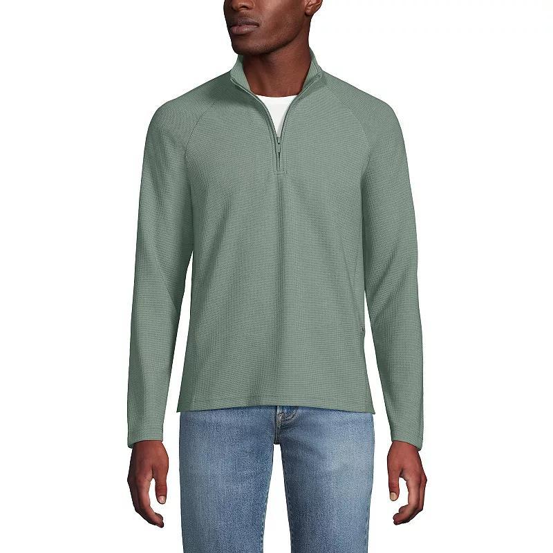 Men's Lands' End Long Sleeve Hybrid Textured Quater Zip Pullover, Size: XL, Lily  Green Product Image