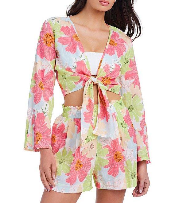 Sanctuary Charming Floral Ruffle Elastic Waist Swim Cover-Up Shorts Product Image