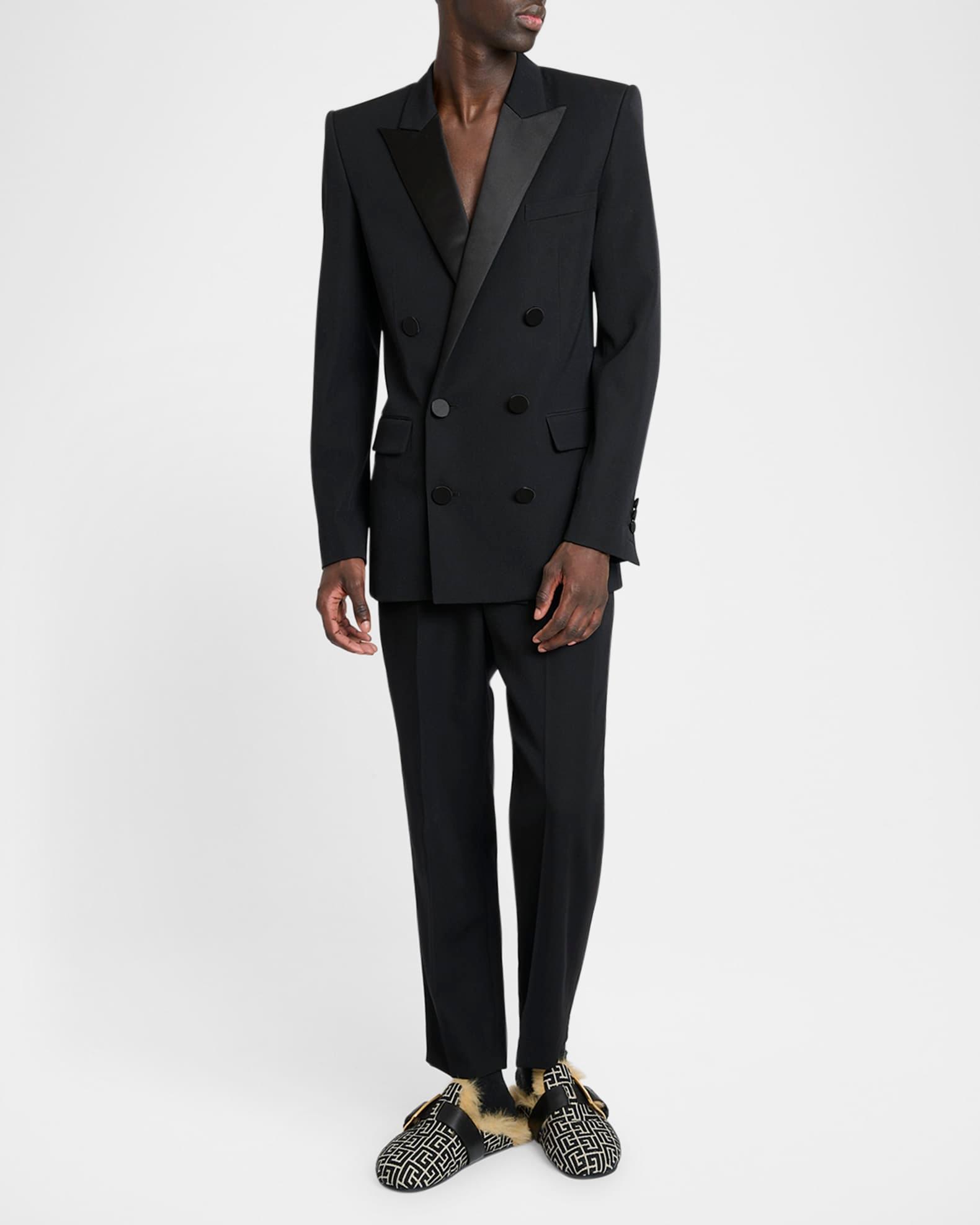 Men's Satin Peak Lapel Double-Breasted Blazer Jacket Product Image
