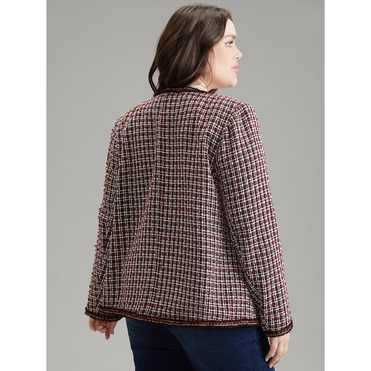 Plus Size Coarse Tweed Gingham Plisse Flap Pocket Blazer Women Scarlet Office Texture Ladies Work Winter Coats BloomChic 14-16/1X Product Image
