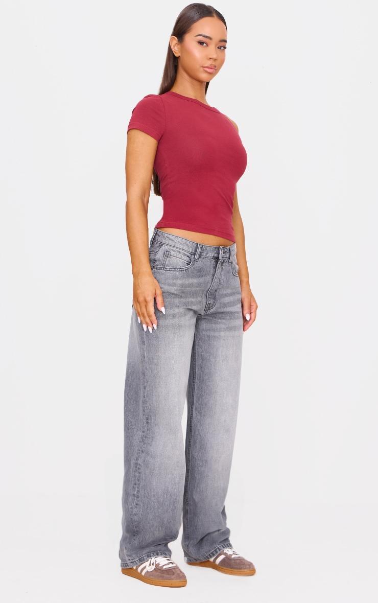  Burgundy One Sleeve Twist Detail Long Top Product Image