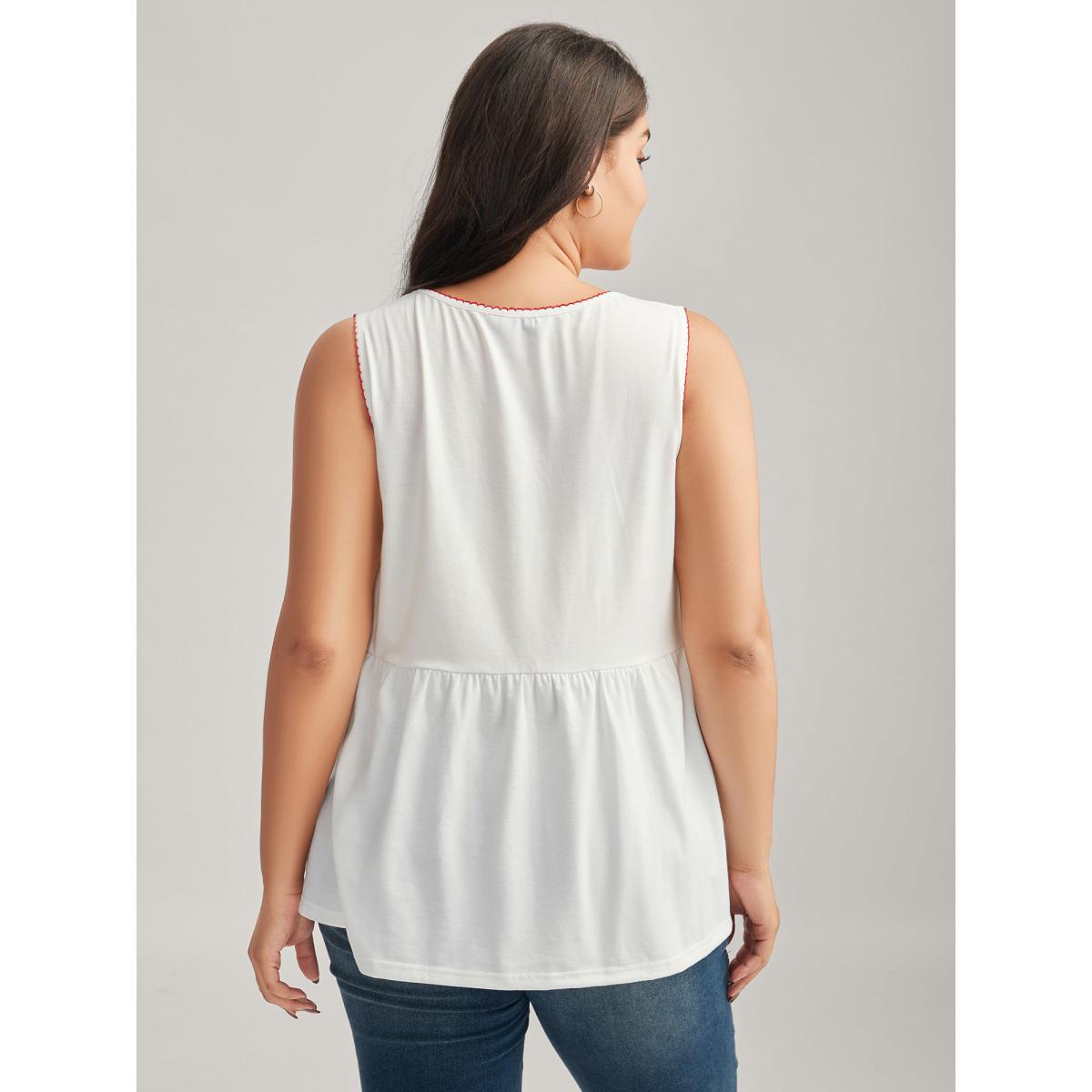 Plus Size Stretchy Floral Neck Flowy Tank Top Women Opticwhite Gathered Round Neck Everyday-Elegant Tank Tops Camis BloomChic 28/5X Product Image