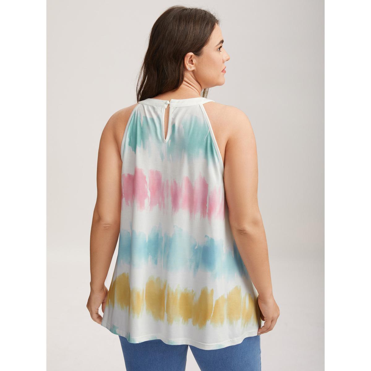 Plus Size Color Fusion Pleated Flowy Tank Top Women Multicolor Gathered Round Neck Everyday-Casual Tank Tops Camis BloomChic 18-20/2X Product Image