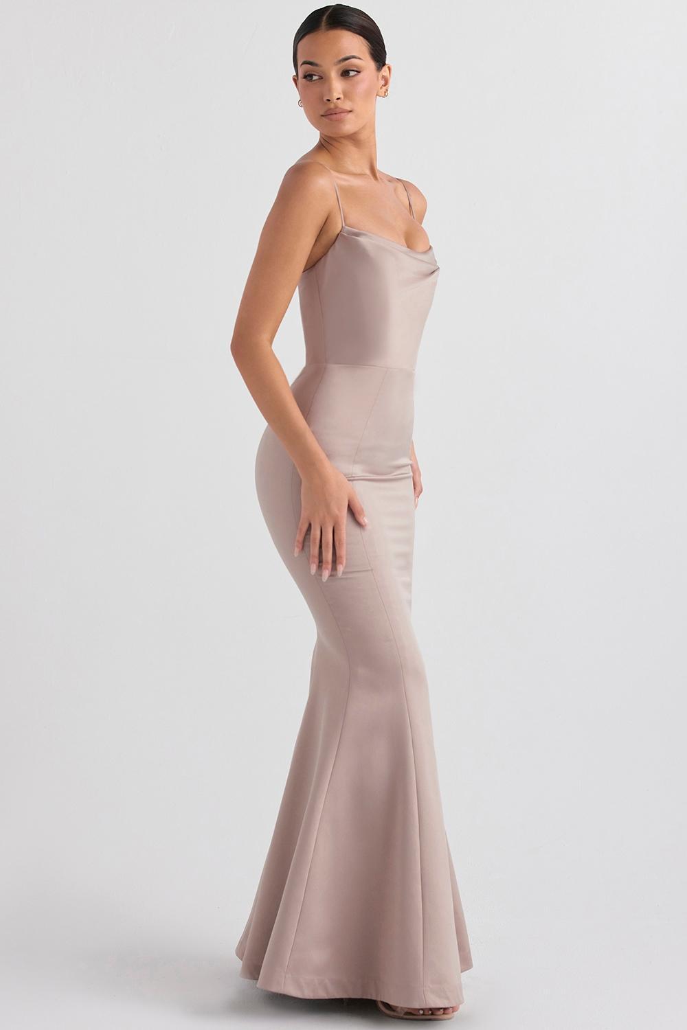 Violette Mushroom Satin Fishtail Gown Product Image