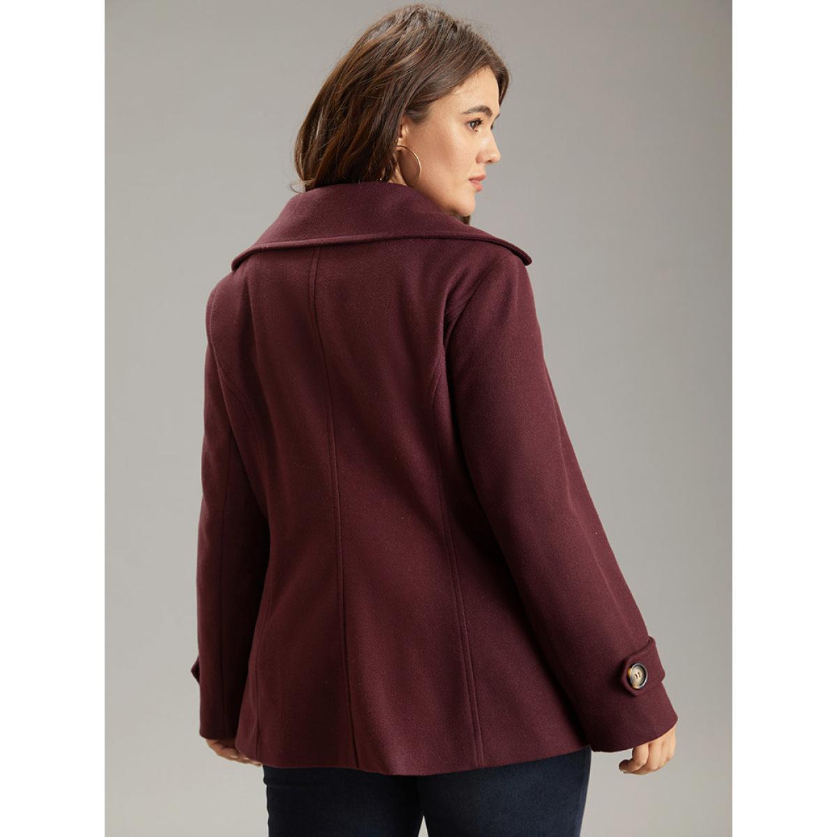 Plus Size Lapel Collar Double Breasted Flap Pocket Jacket Women Eggplant Lined Pocket Dailywear Jackets BloomChic 26/4X Product Image