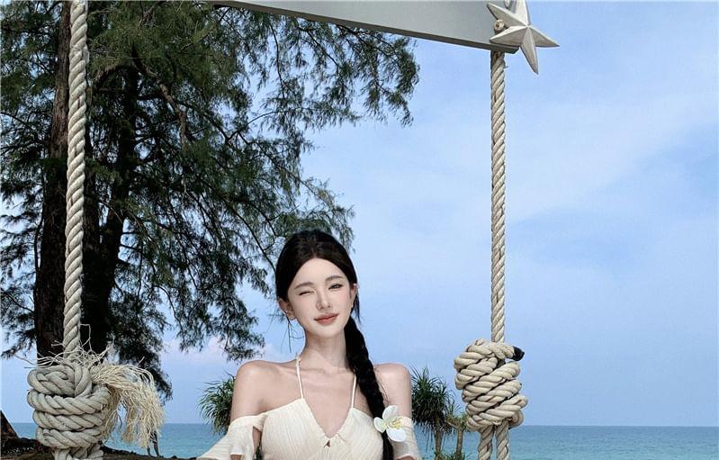 Cold-Shoulder Plain Ruffled Midi Sundress Product Image