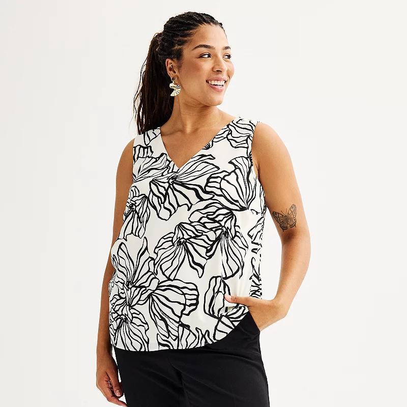 Plus Size Nine West Essential V-Neck Tank Top, Women's, Size: 5XL, Black Outline Abstract Product Image