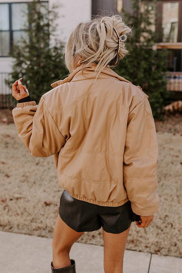 Feeling Spontaneous Faux Leather Jacket In Khaki Product Image