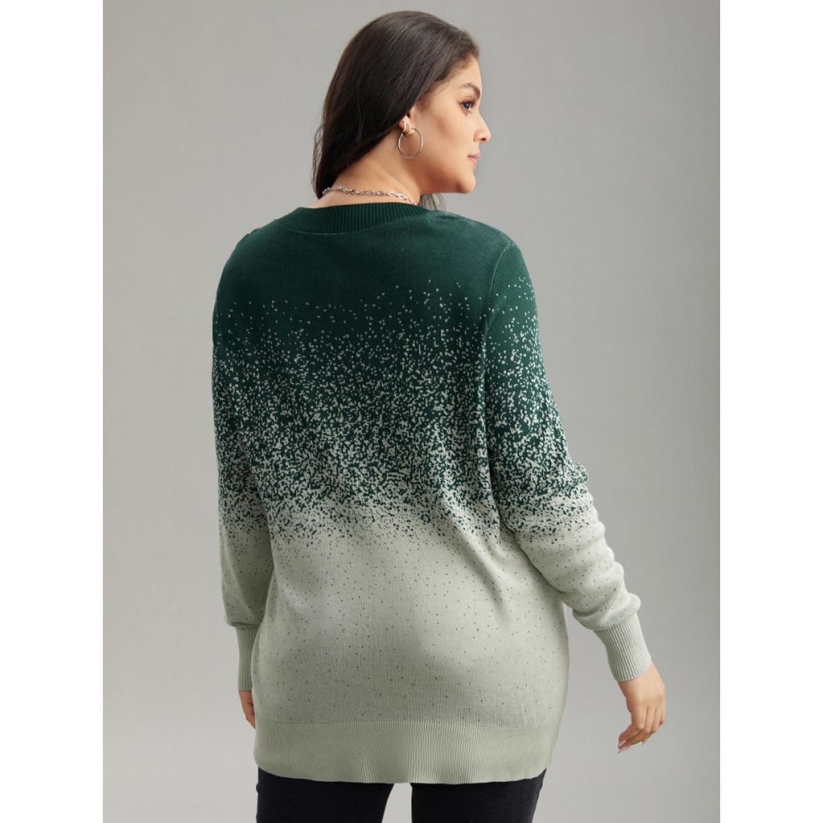 Plus Size Supersoft Essentials Ombre Elastic Cuffs Pullover DarkGreen Women Casual Loose Long Sleeve Round Neck Dailywear Pullovers BloomChic 10/M Product Image