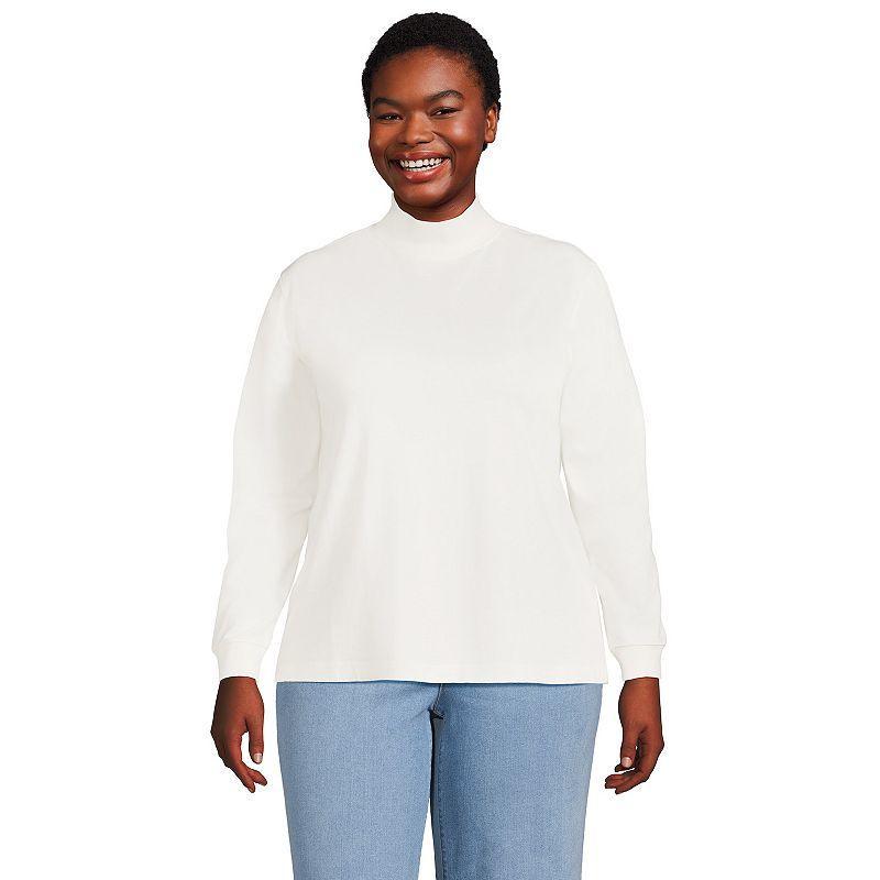 Women's Lands' End Long Sleeve Super T Mockneck Top, Size: Large, Deep  Blue Product Image
