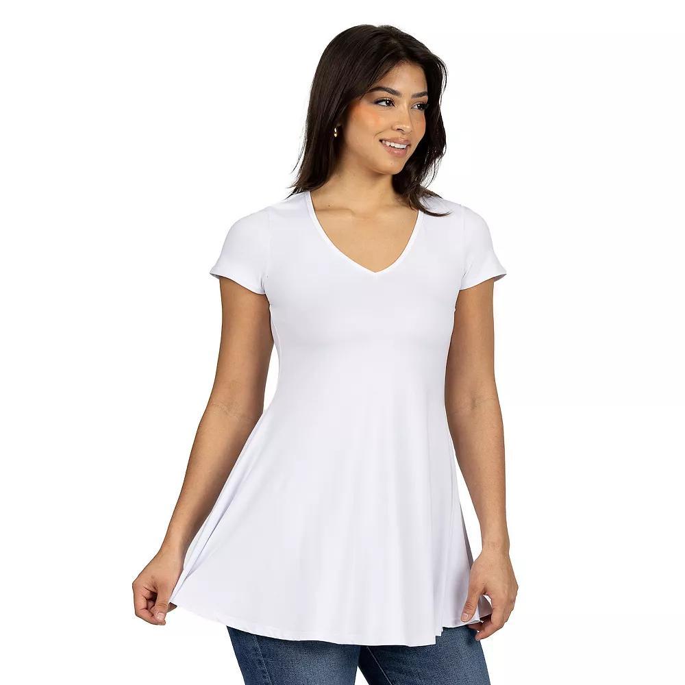 Women's 24Seven Comfort Apparel Loose Fit V Neck Tunic Top, Size: Large, Blue Product Image