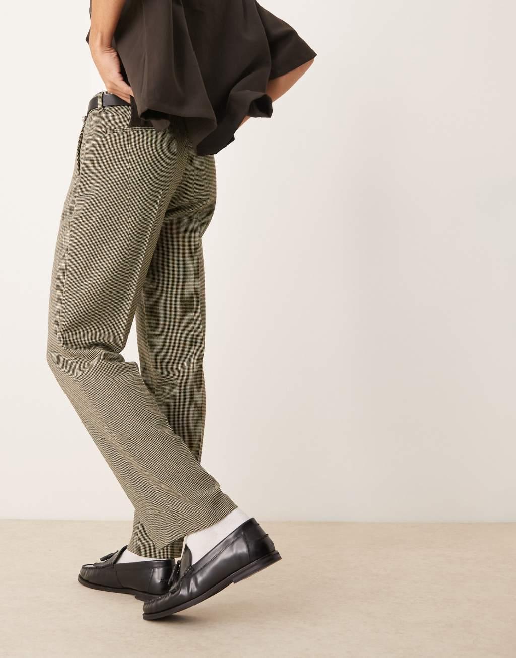 ASOS DESIGN smart straight leg wool blend pants in dark green puppytooth Product Image