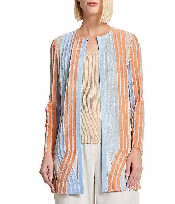 MISOOK Lurex Multi-Stripe Jewel Neck Bracelet Sleeve Diamond Cutout Jacket Product Image