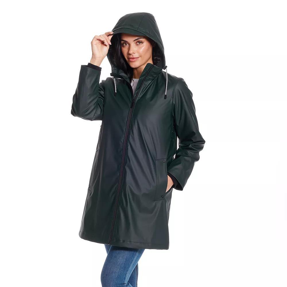 Women's Weathercast Water-Resistant Hooded Rain Jacket, Size: Large, Hunter Green Product Image