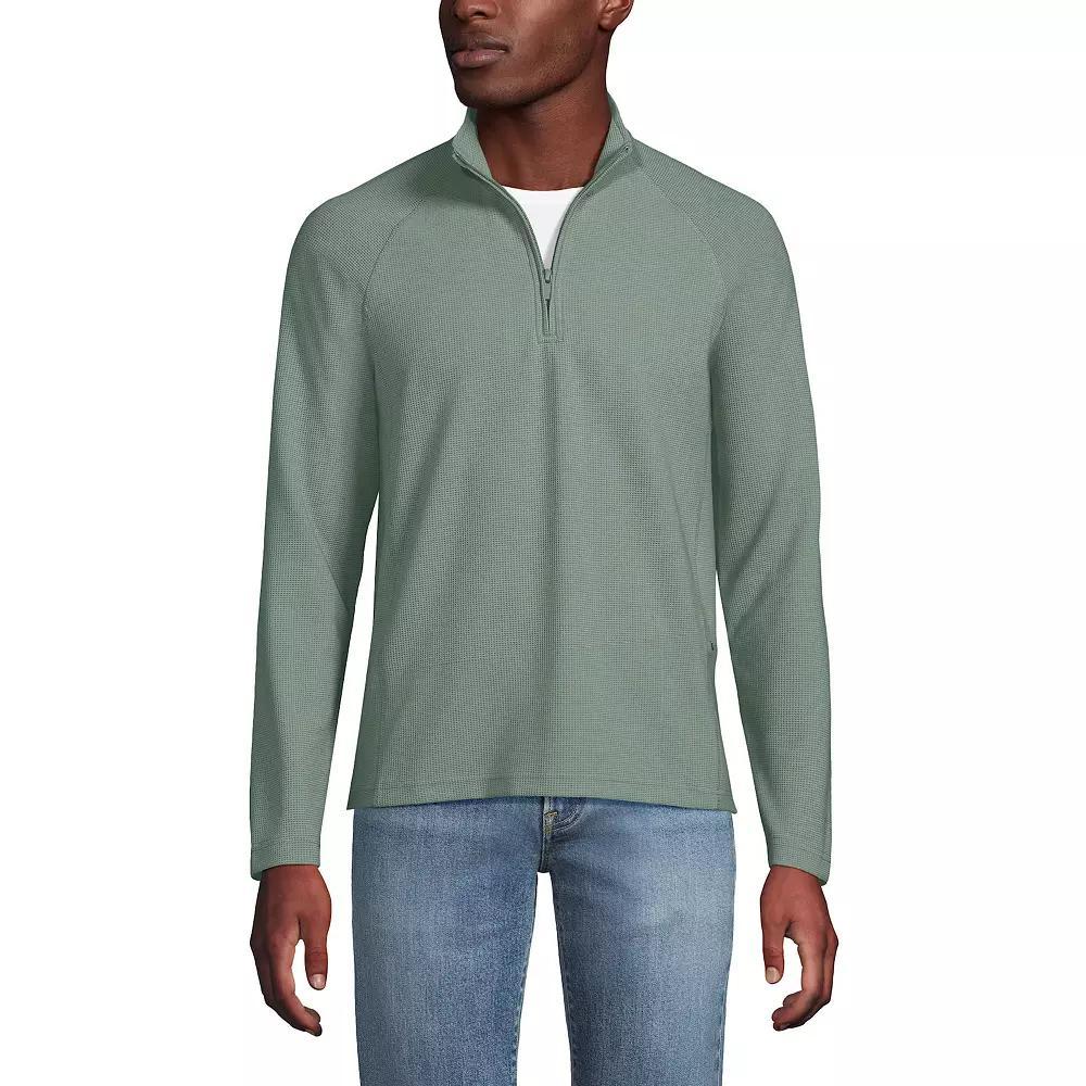 Men's Lands' End Long Sleeve Hybrid Textured Quater Zip Pullover, Size: XL, Lily  Green Product Image