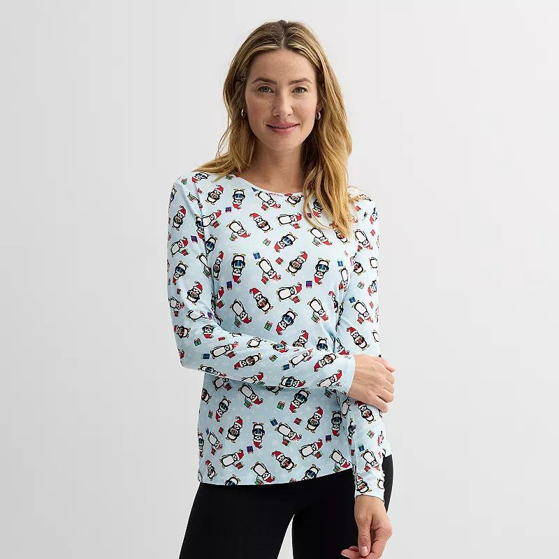 Women's Jollidays Long Sleeve Crewneck T-Shirt, Girl's, Size: Medium, Red Snowflakes Product Image