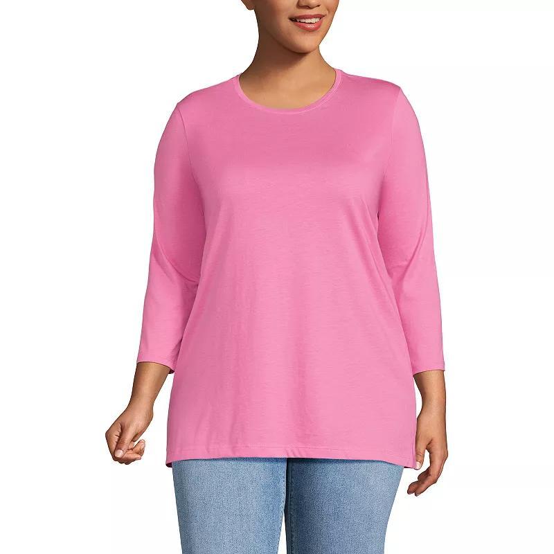 Plus Size Lands' End Supima Cotton Relaxed Fit Crewneck Tunic, Women's, Size: 3XL, Soft Orchid Stripe Product Image