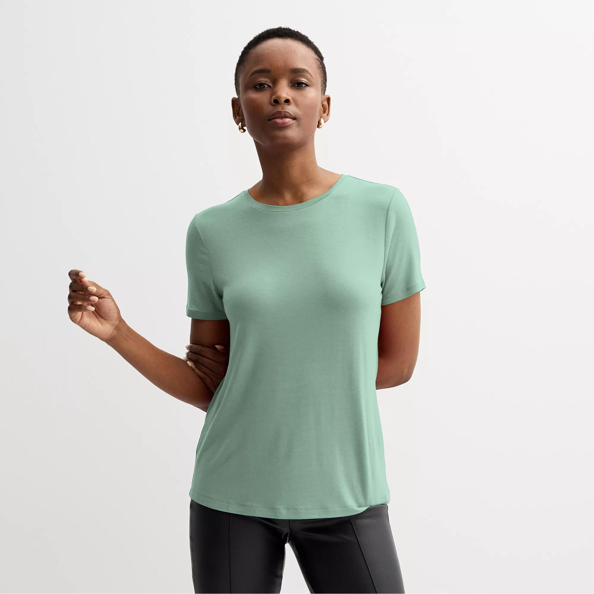Petite Nine West Essential Crewneck Tee, Women's, Size: Large Petite, Hanover Blue Product Image