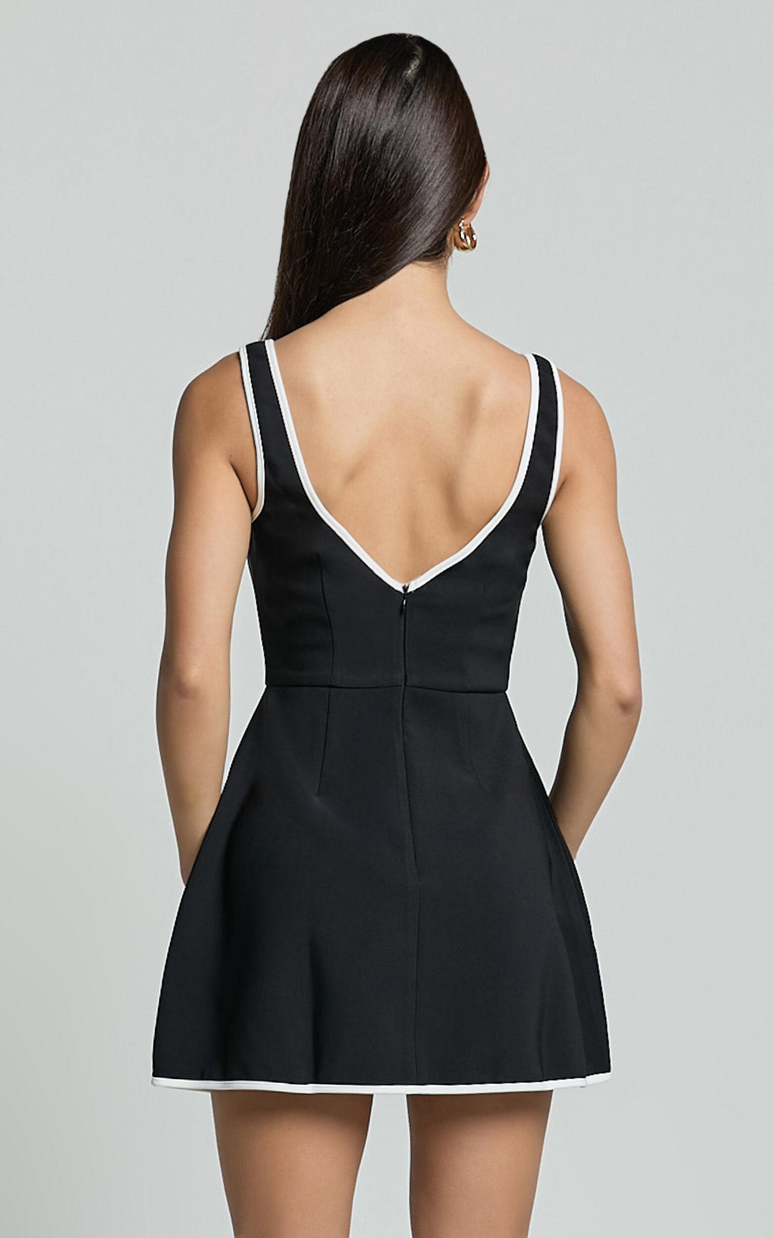 Pauline Mini Dress - Contrast Square Neck Fit and Flare Dress in Black Product Image