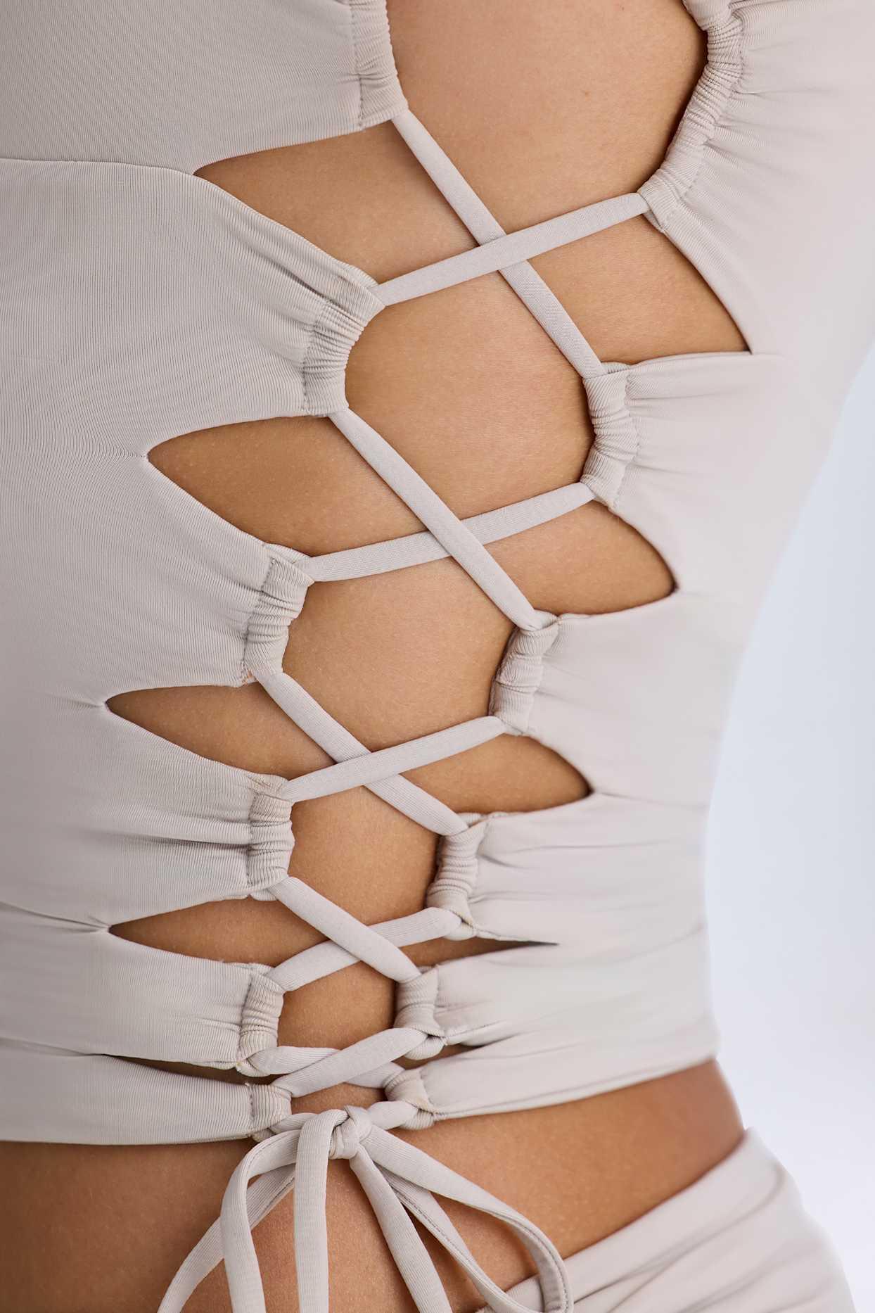 Ruched Cut-Out Top in Taupe Product Image