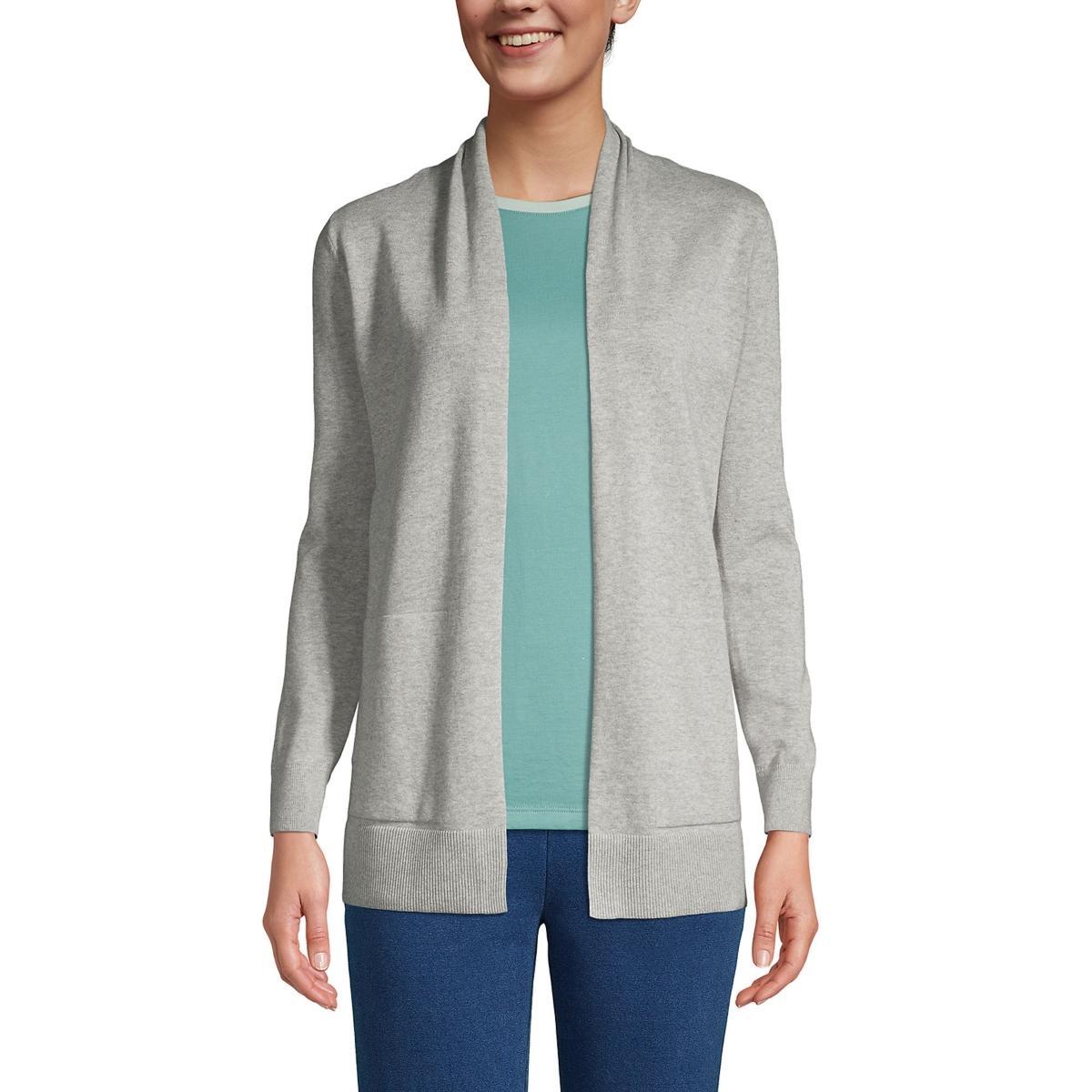 Womens Lands End Open-Front Long Cardigan Sweater Gray Grey Product Image
