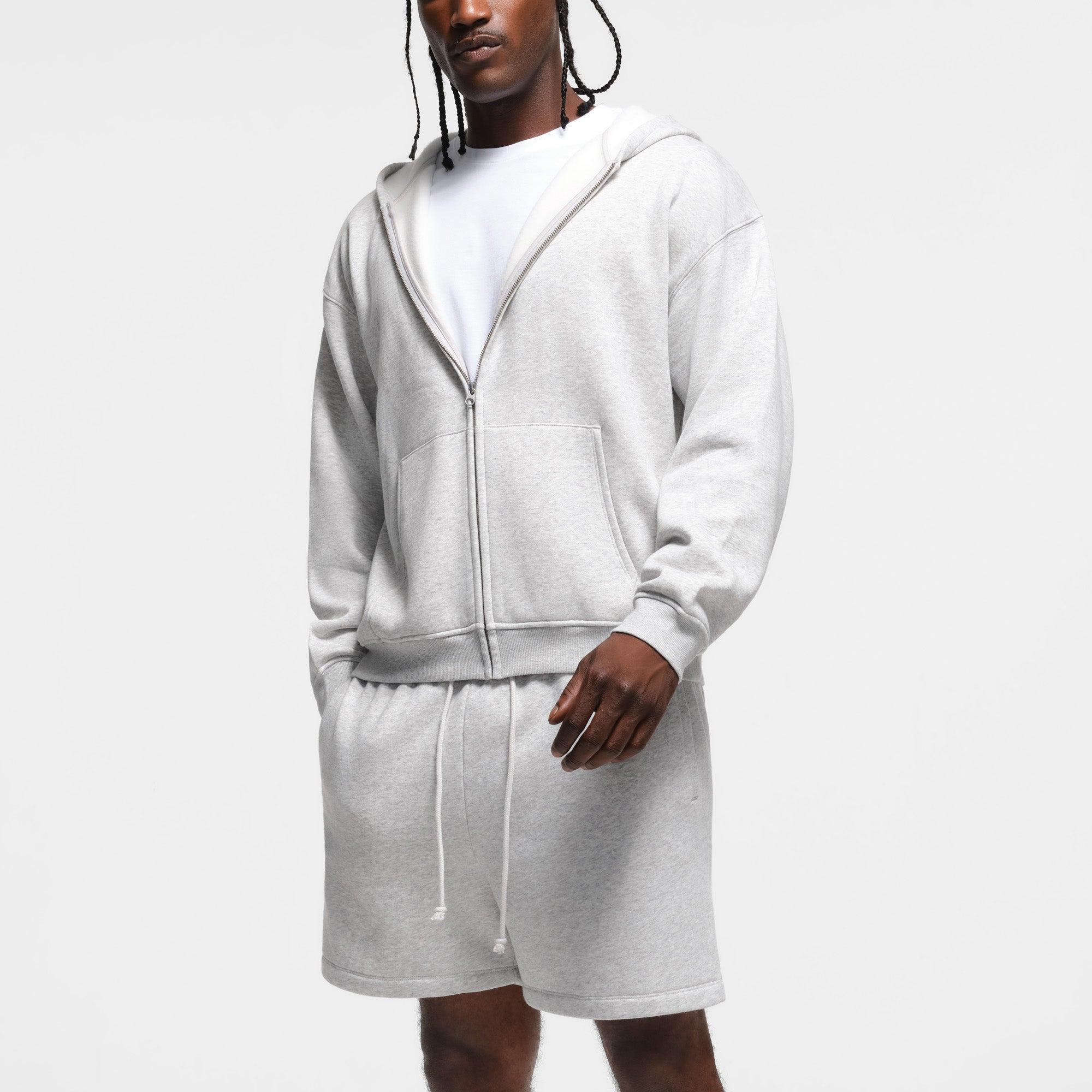 FLEECE LOUNGE MENS RELAXED ZIP UP HOODIE | LIGHT HEATHER GREY Product Image