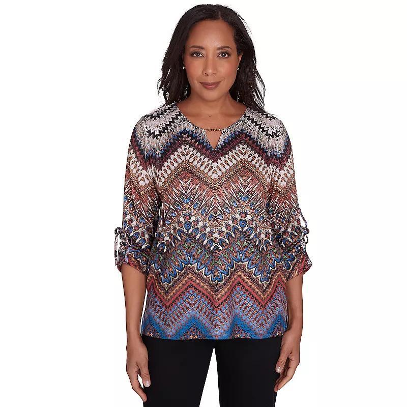 Womens Alfred Dunner Textured Chevron Ruched Sleeve Top Product Image
