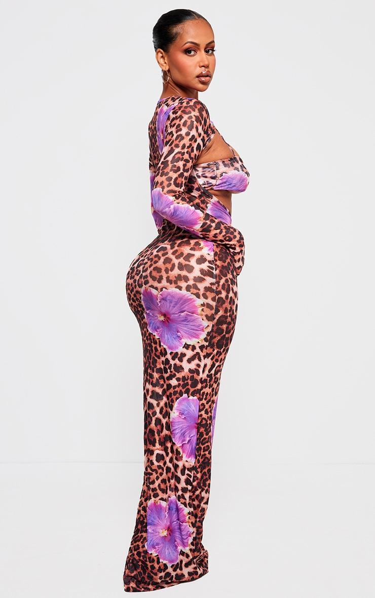 Shape Purple Leopard Printed Mesh Open Back Maxi Dress With Bralet Insert Product Image