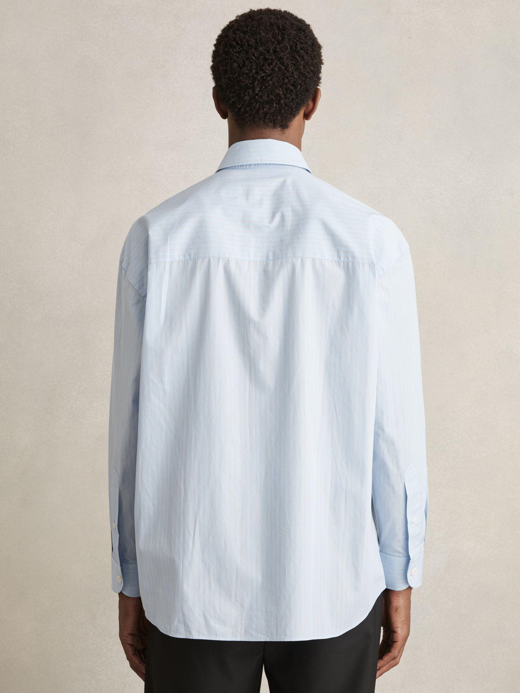 Oversized Poplin Stripe 100% Cotton Shirt in Soft Blue/White Product Image