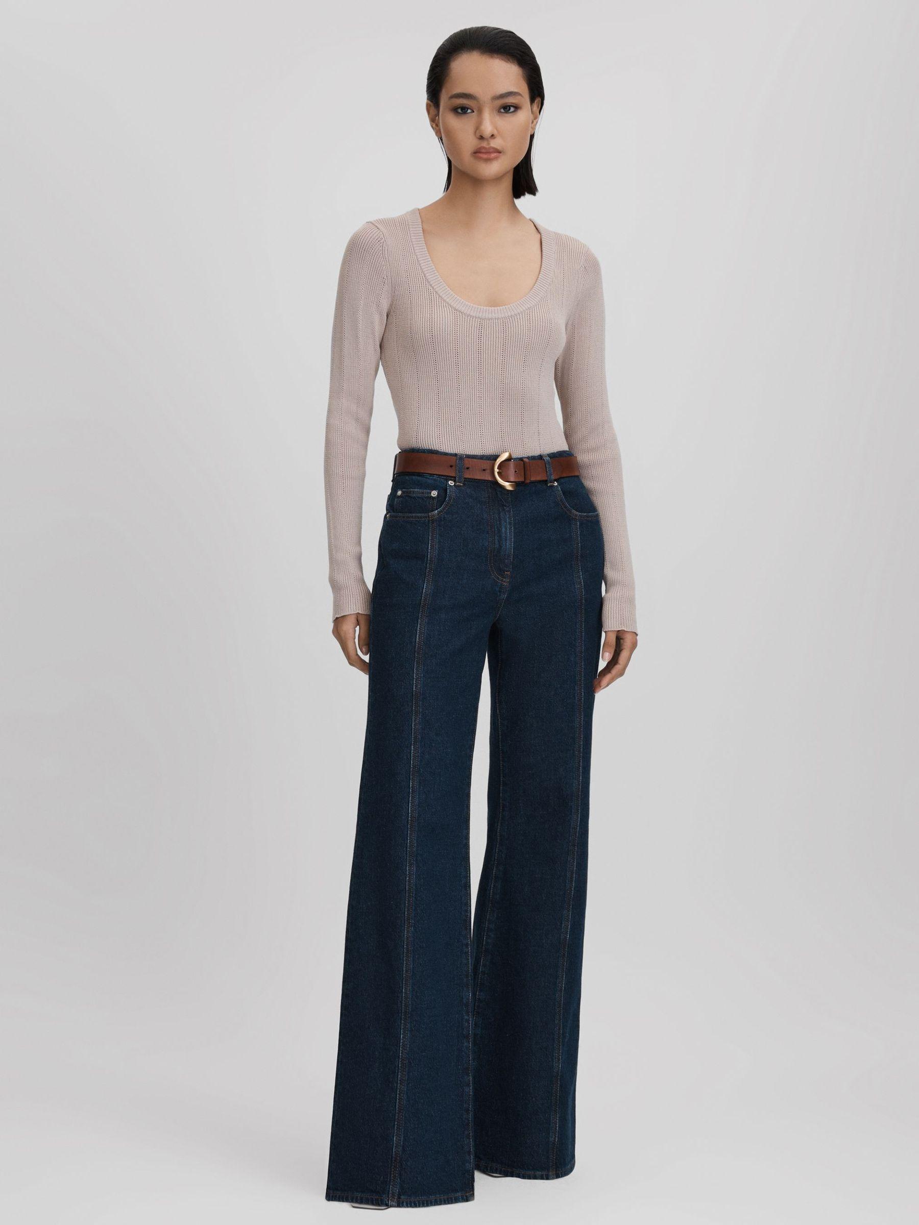 Knitted Scoop Neck Top in Neutral Product Image